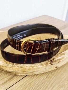 Vintage 80's Alligator 🐊 Grain Steer hide Split Lined Leather Belt "38 Inch